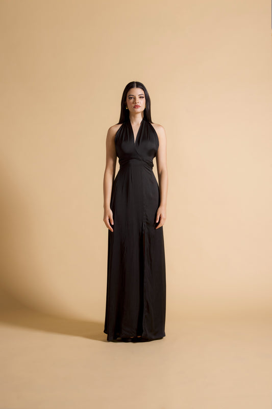 Halter V-neck Slit Dress