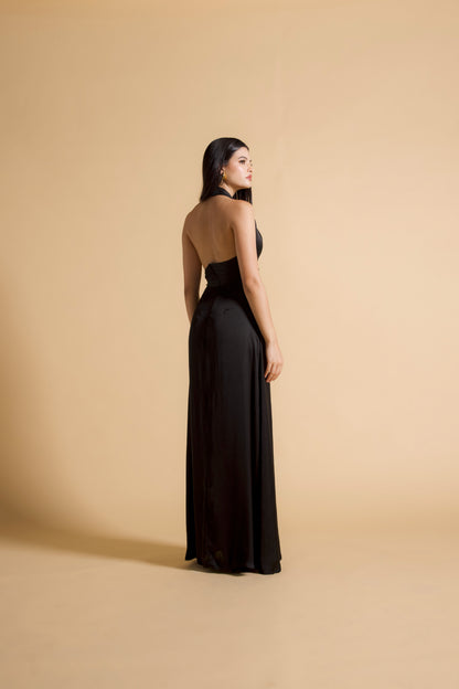 Halter V-neck Slit Dress